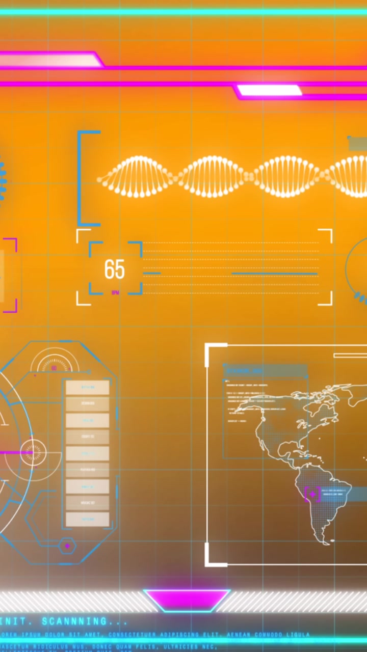 Animation of interface with data processing against orange gradient background