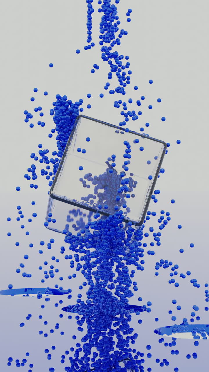 파란색 구로 된 추상적인 유리 큐브