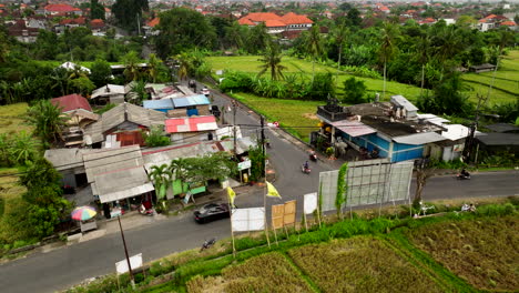 rural countryside area in bali, indonesia. aerial sideways