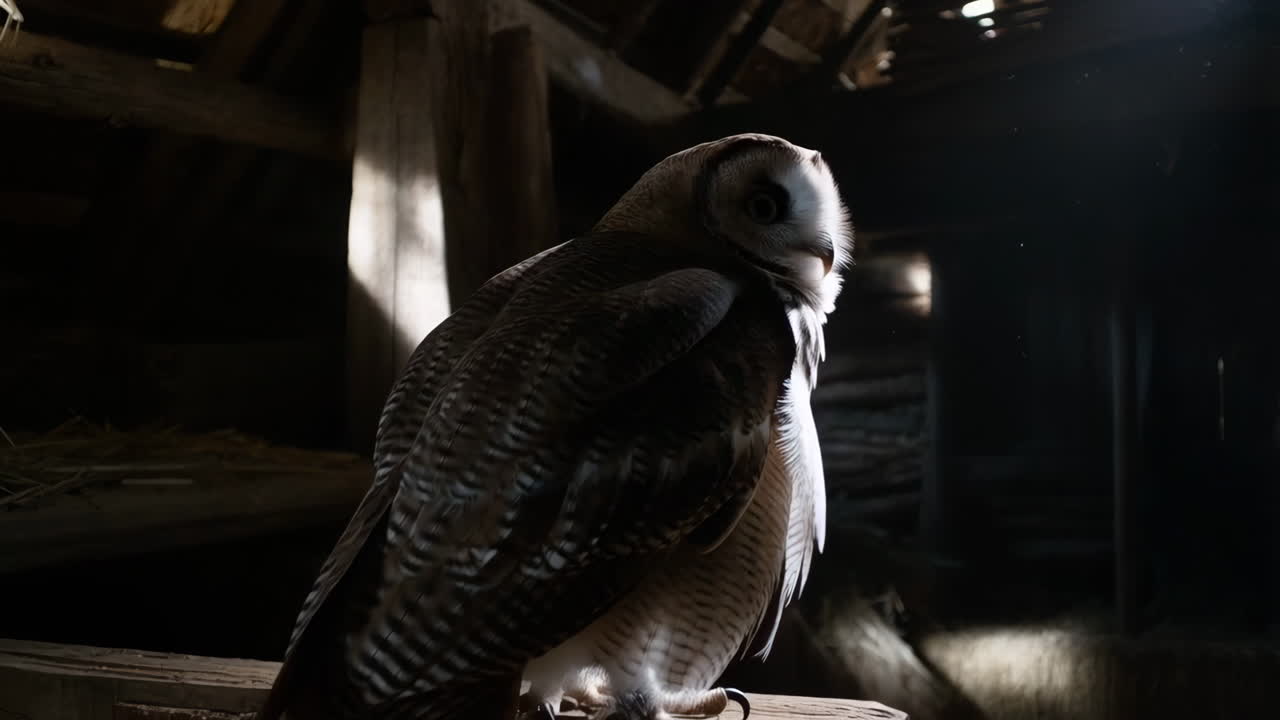 Owl in an Old Barn with Dramatic Light