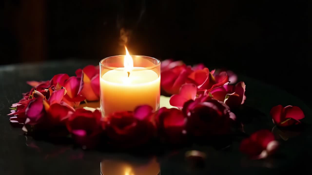 Candle and Rose Petals