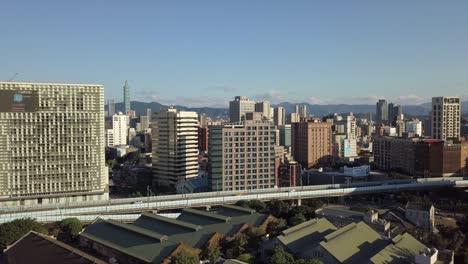 taiwan sunny day taipei city traffic street road junction crossroad aerial panorama 4k
