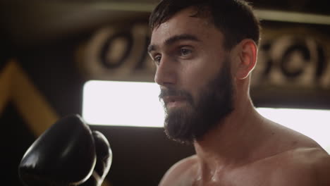 exhausted sportsman in gym