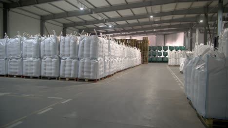 agricultural storage. warehouse. bags of corn seed, grain. large warehouse of agricultural enterprise for seeds procurement and storage