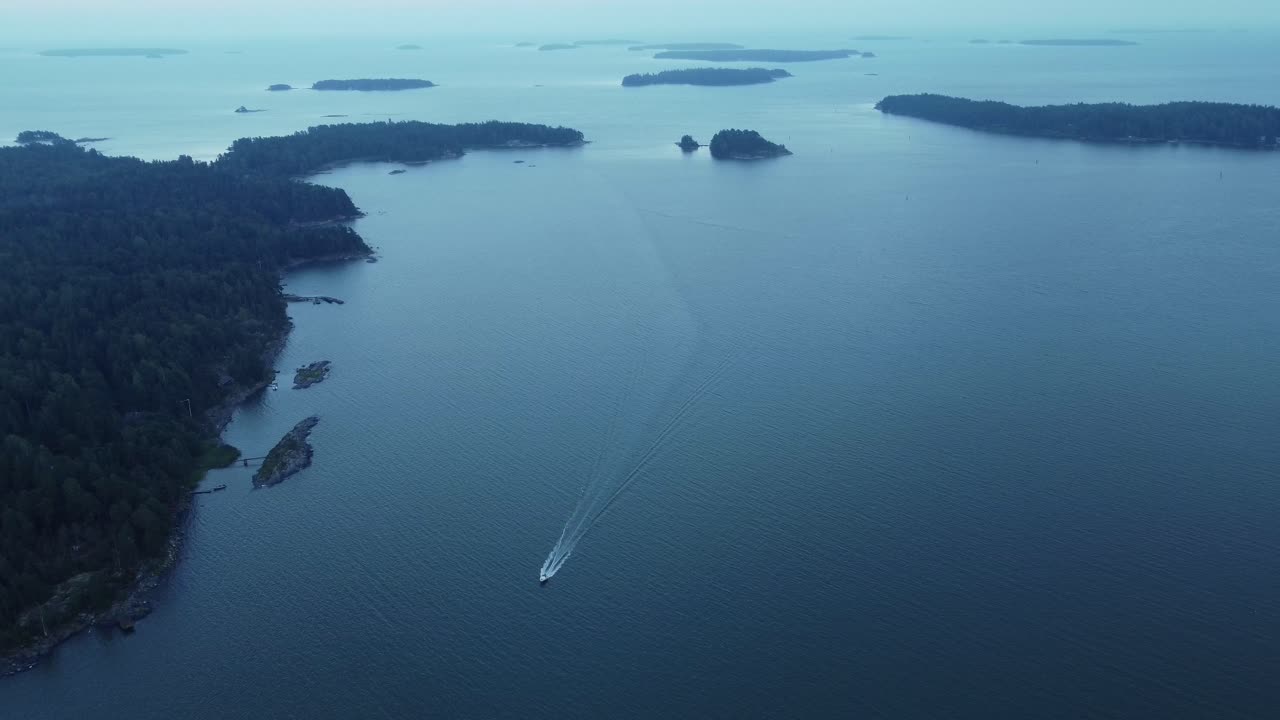 Aerial view of boat sailing in the archipelago