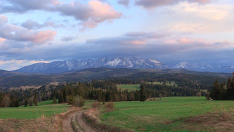 windy sunset over tatras seen from lapszanka pass on the slovakian border. video with camera motion