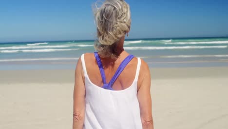 Animation-of-do-it-for-them-over-back-view-of-caucasian-woman-on-beach