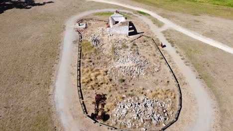 aerial pull back over perry's paddock cottage ruins yellagonga reserve