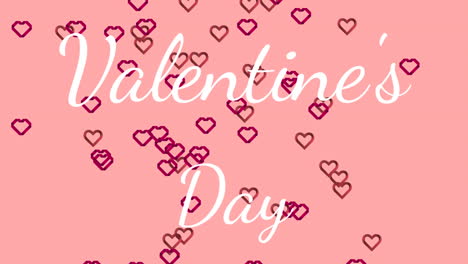 valentines day text with hearts on pink background