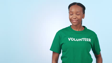 Happy,-volunteer-and-hand-pointing-by-black-woman