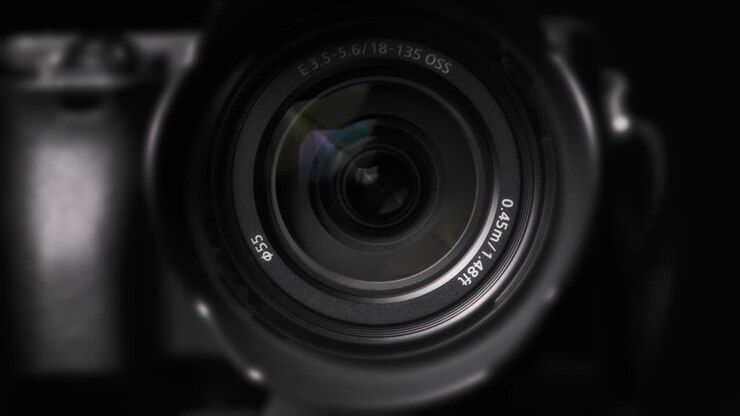The Camera Lens Rotates, Lights Reflecting Off Glass, Robotic Camera Movement