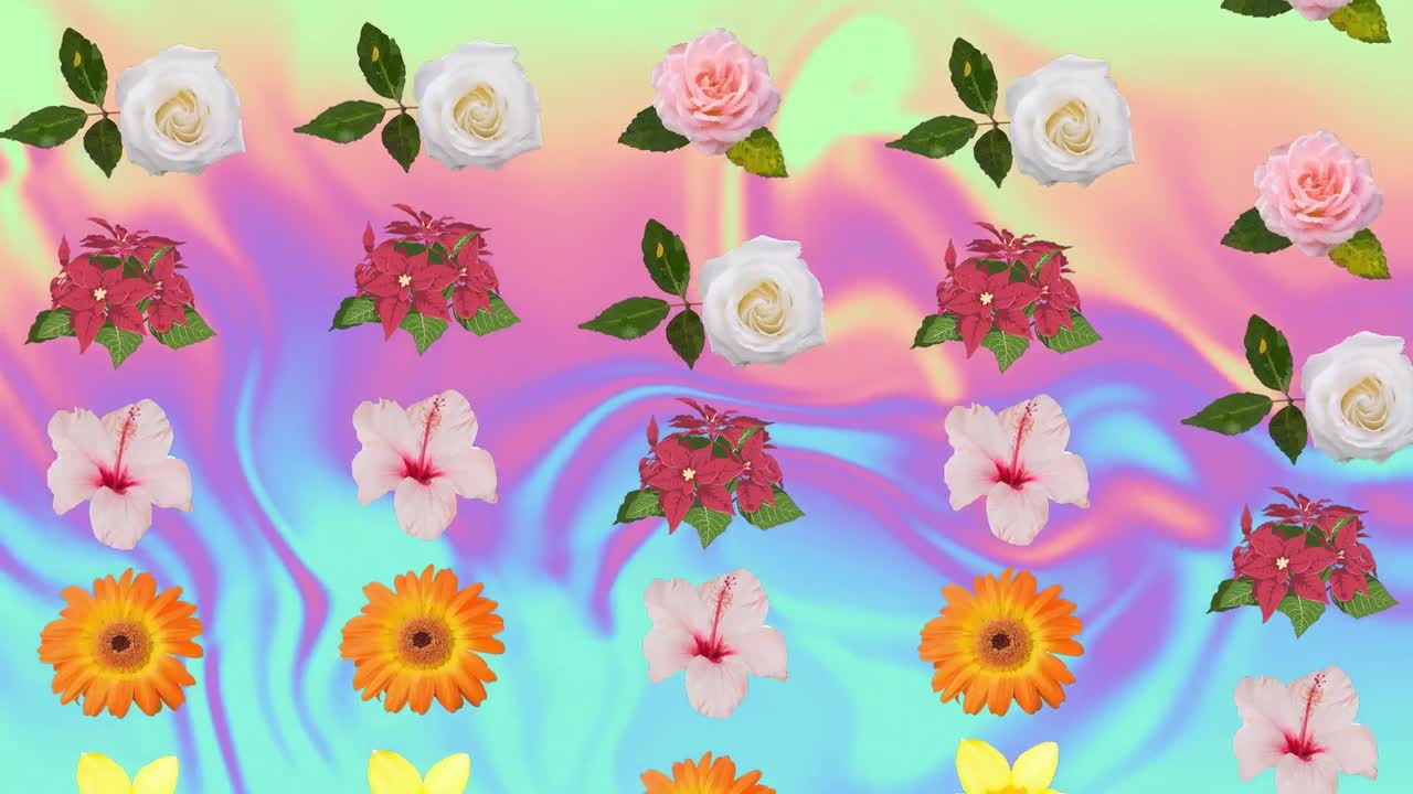 animación de iconos de flores sobre las formas