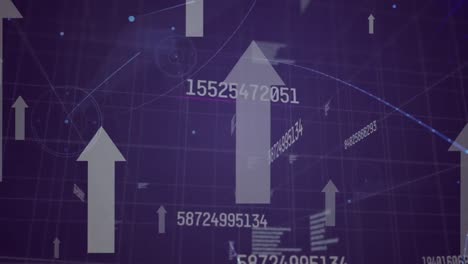 Animation-of-moving-arrows-and-increasing-numbers-on-purple-background
