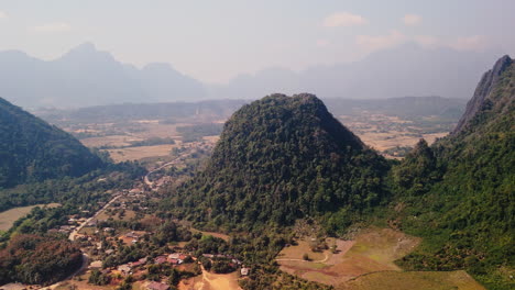 aerial view of a mountain valley in laos