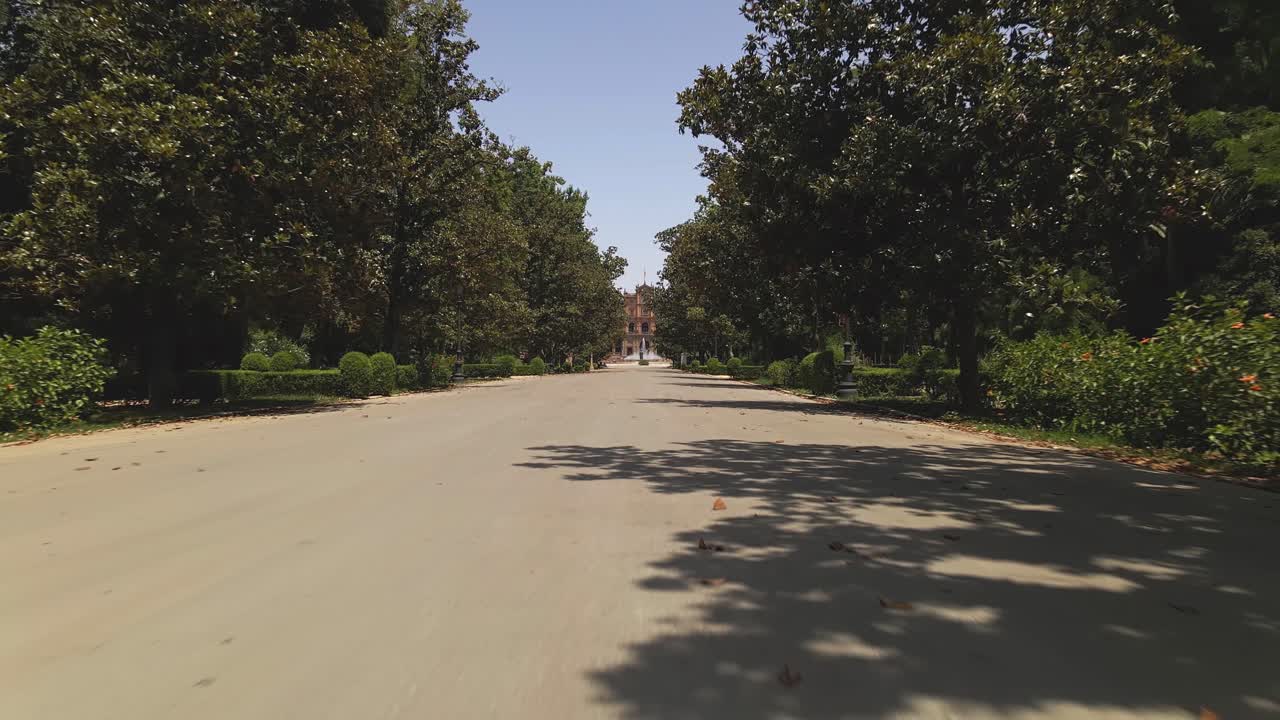 공원, 세비야, 스페인 내 빈 흙길에서 낮은 각도 앞으로 이동