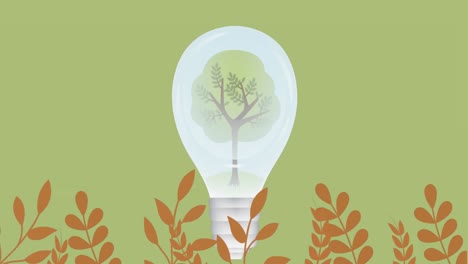 animation of tree in bulb on green background