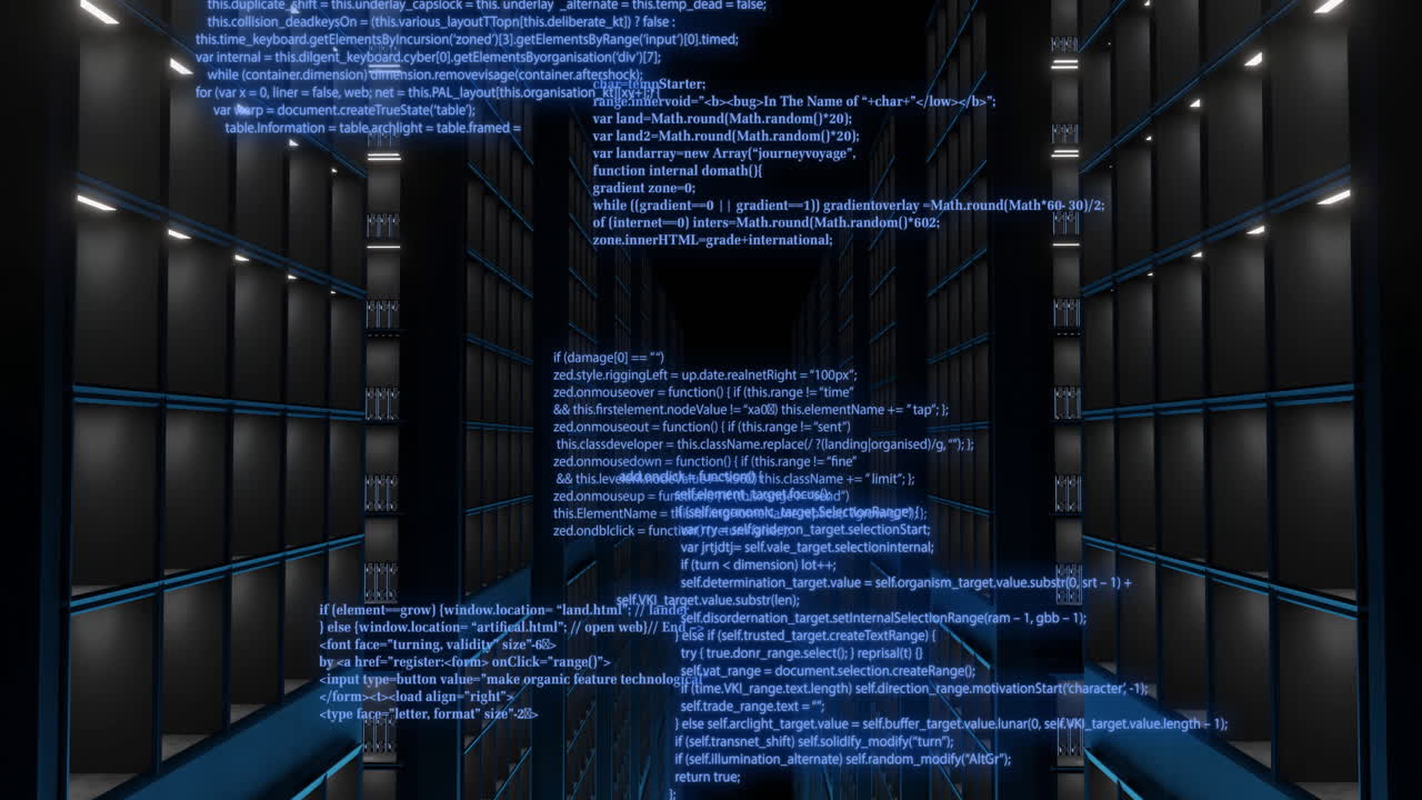 Animation of digital data processing over black background