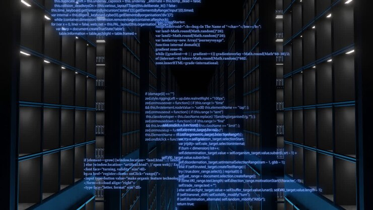Animation of digital data processing over black background