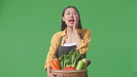 채소 바구니 를 들고 있는 여자