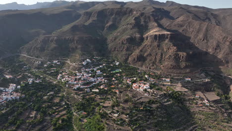 orbital aerial view of the city of temisas and the audiencia caves in the municipality of aguimes, gran canaria