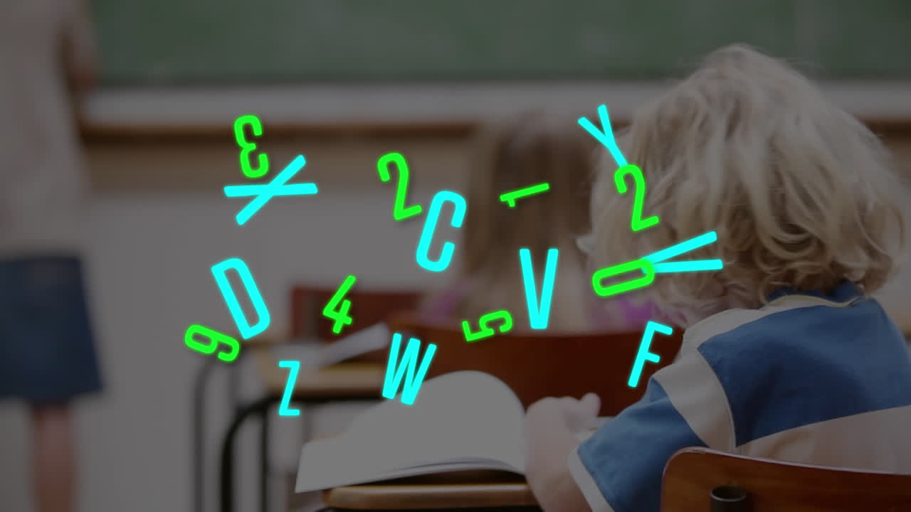 animación de letras cambiando sobre un escolar en la escuela