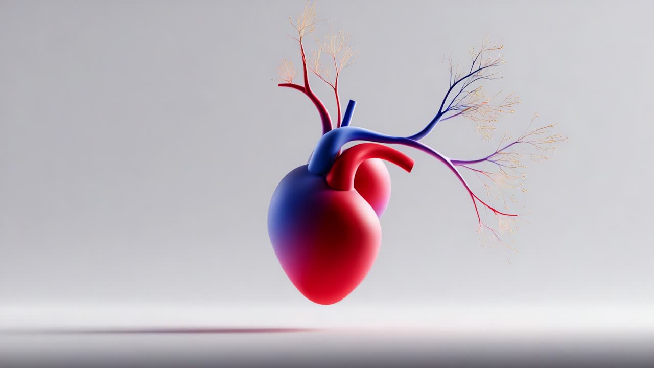 A Vivid Representation of the Heart in a Dynamic and Artistic Style, Showcasing the Intricate Blood Vessels and Their Role in Circulatory Function, Merging Realism with Modern Aesthetics