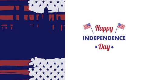 Animation-of-red,-white-and-blue-american-flag-colours-with-independence-day-text-on-white