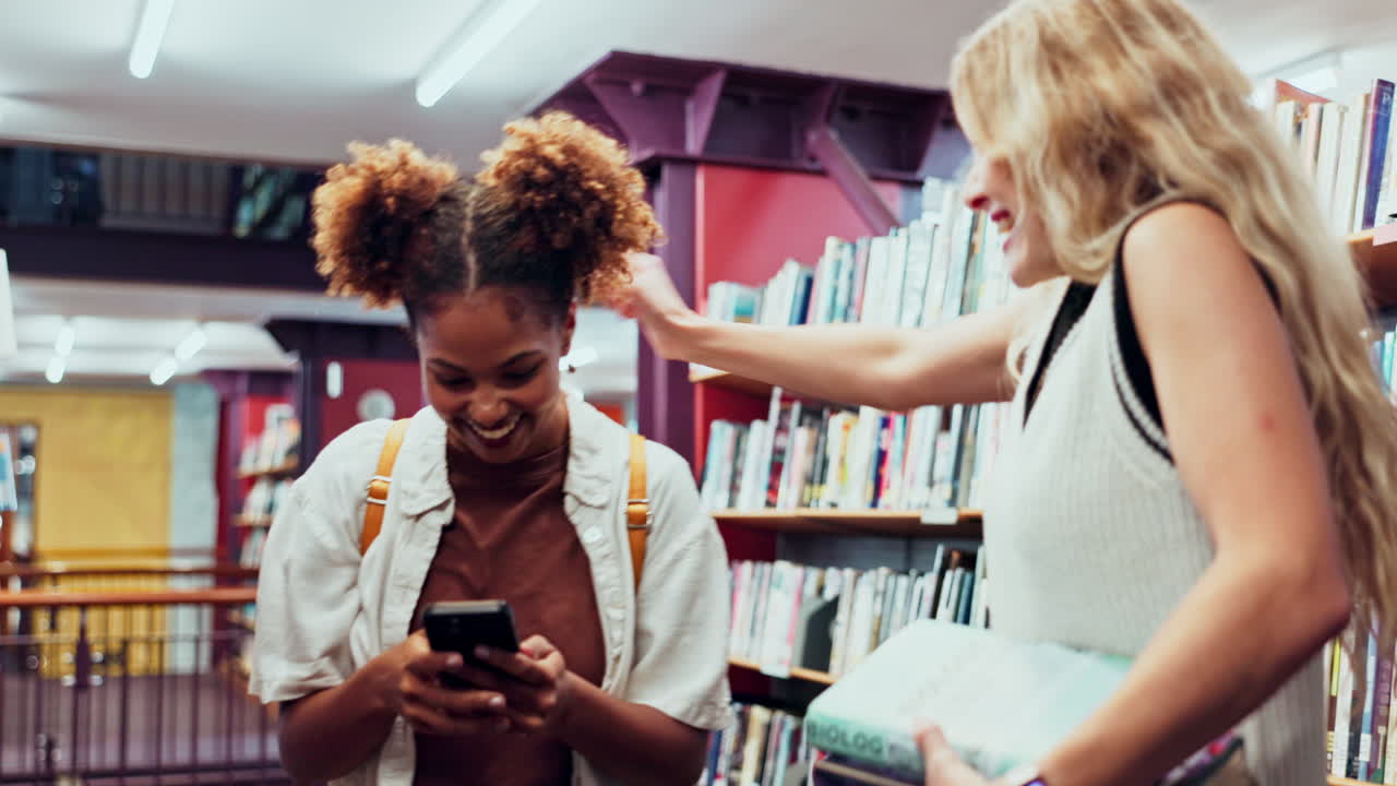 Students in a library working together