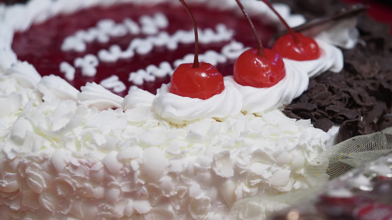 Birthday Cake with Cherries and Chocolate