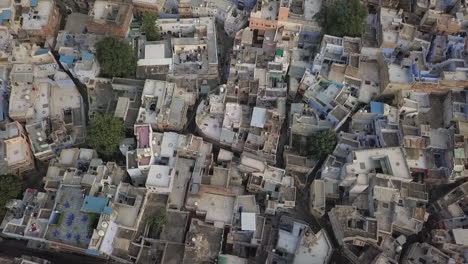 aerial shows crowded old world streets in jodhpur, rahasthan, india