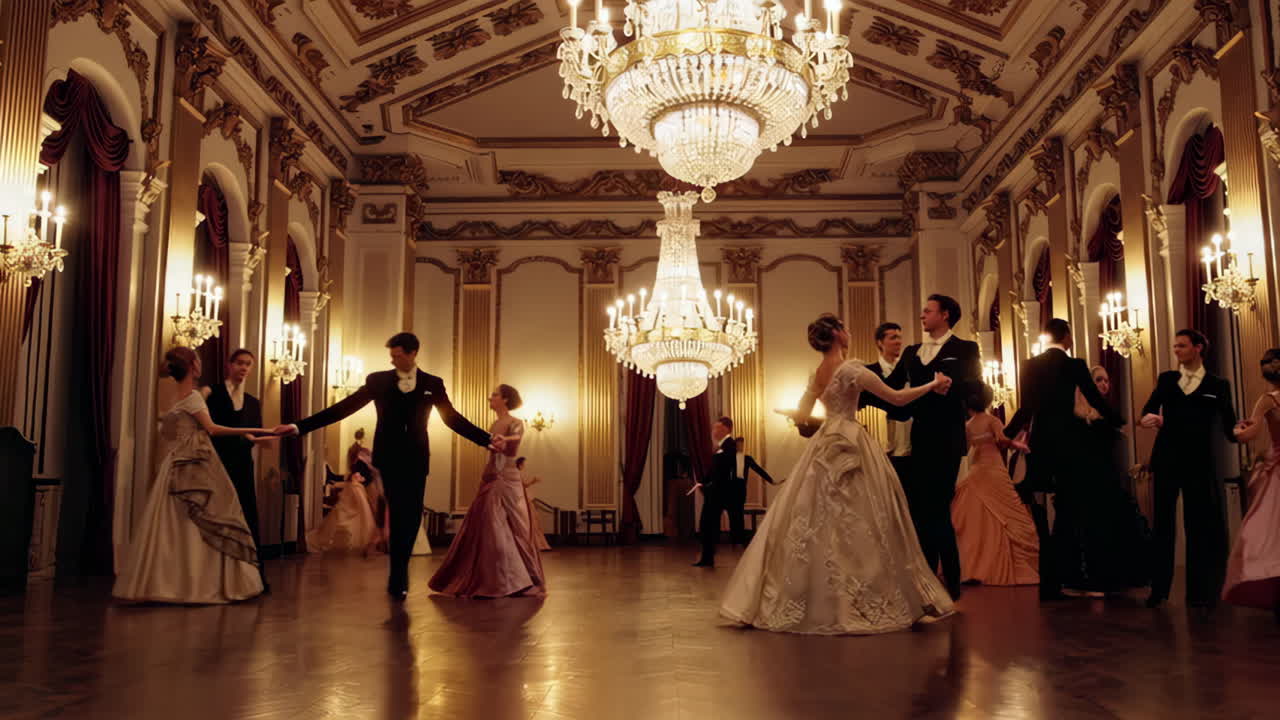 Elegant Couples Dancing in a Grand Ballroom