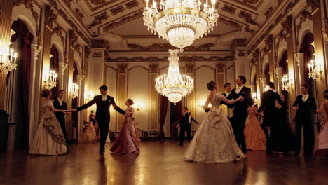 elegant couples dancing in a grand ballroom
