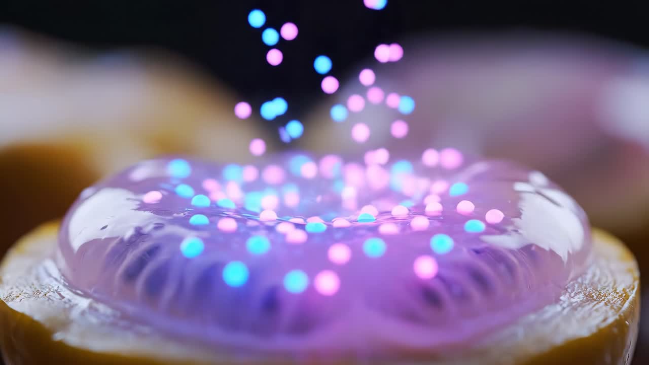 Macro shot of glowing dots inside an orange