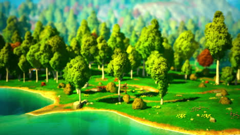 paisaje de dibujos animados con colinas y bosques