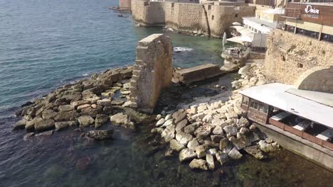 aerial view over acre port and sea, israel