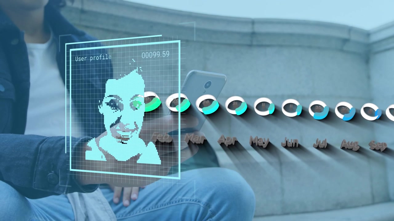 Animation of data processing over businessman working in office