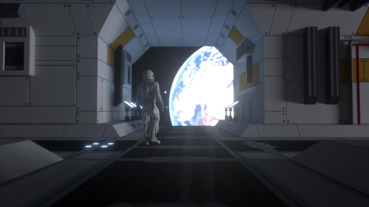 미래의 우주선에서 우주비행사: 지구의 전망, 환상적, 미래적 또는 우주 여행 배경에 대한 개념