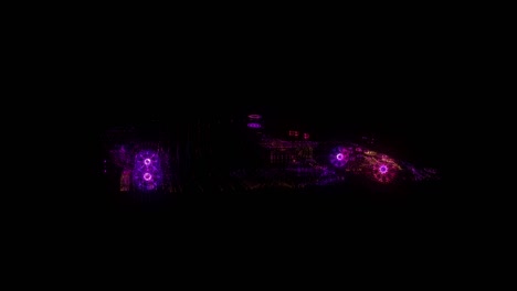 carro de carreras rgb holograma wireframe. buena animación 3d en un fondo negro con un bucle sin costuras para proyectos de futurismo
