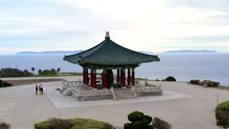 aerial: korean friendship bell, san pedro, california