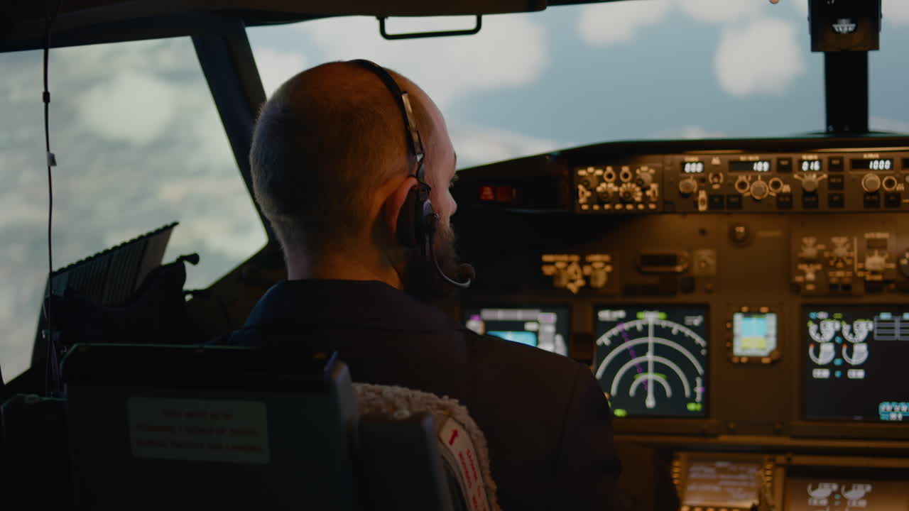 Airline captain fixing altitude and longitude to fly airplane
