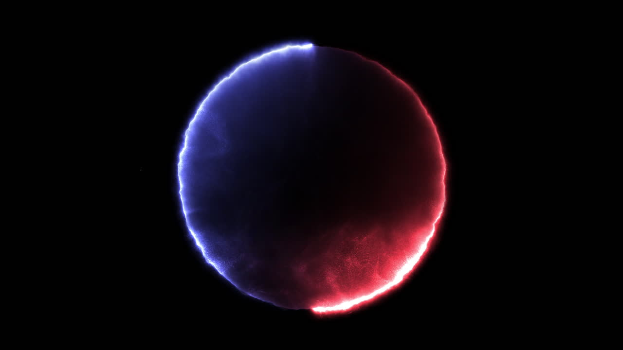 Futuristic Neon Red Blue Glow Ring Rotation with Dust Effects