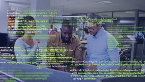 animación del procesamiento de datos financieros sobre diversas personas de negocios en la oficina
