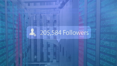 Animation-of-followers-text-with-growing-numbers-over-server-room