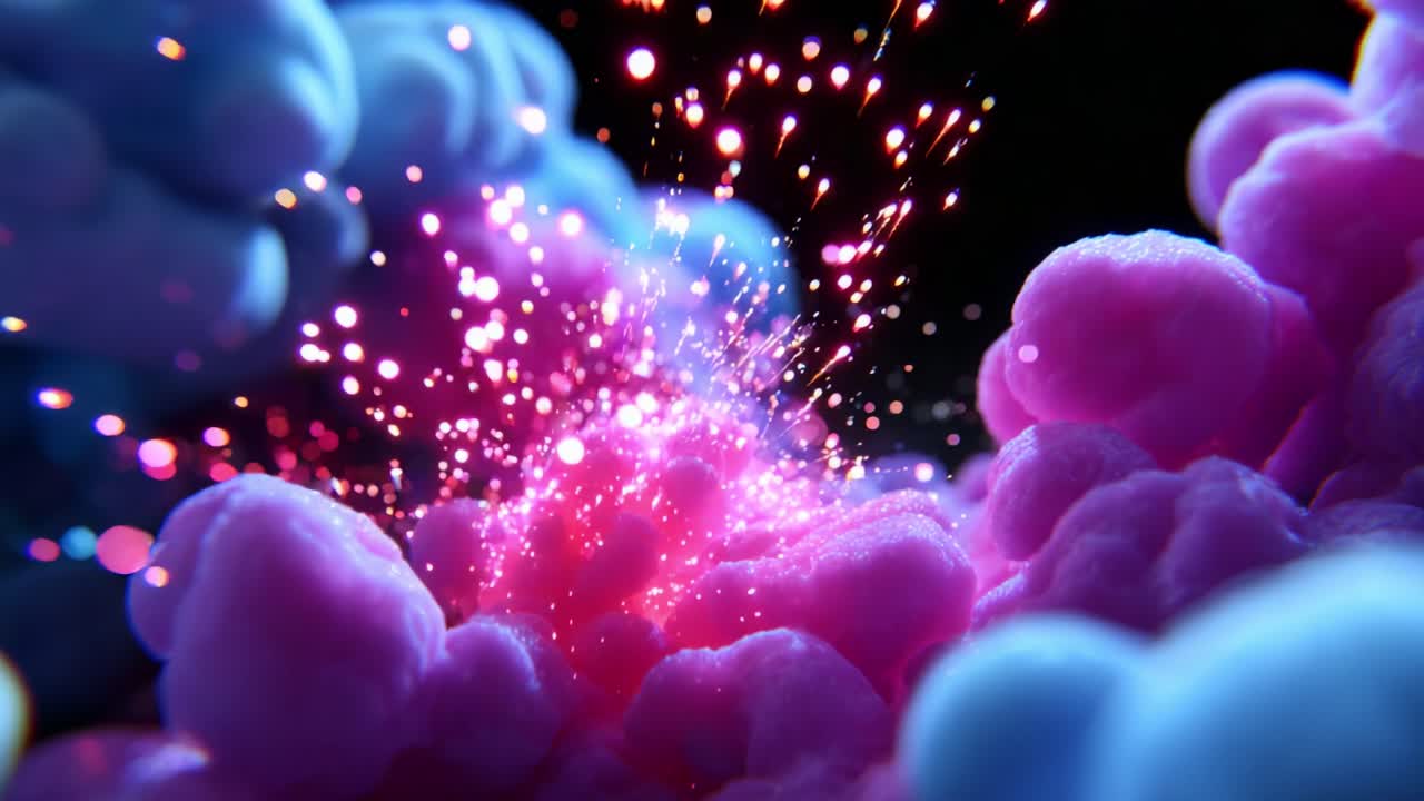 A Mesmerizing Display of Colorful Cloud Formations Illuminated by Sparkling Lights, Creating a Stunning Visual Experience That Captivates the Imagination and Evokes a Sense of Wonder and Creativity