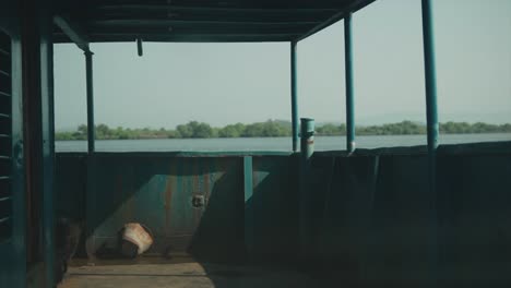 Beautiful-relaxing-footage-inside-old-Rusty-Ferry-boat