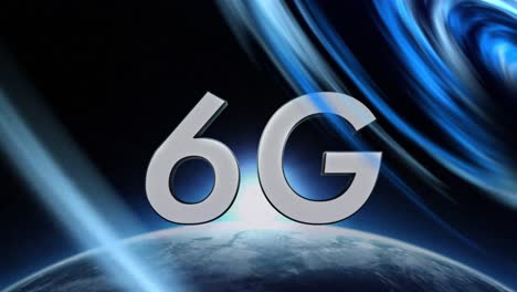 6g テキストを青い光線と背景のグローブの上にアニメーション