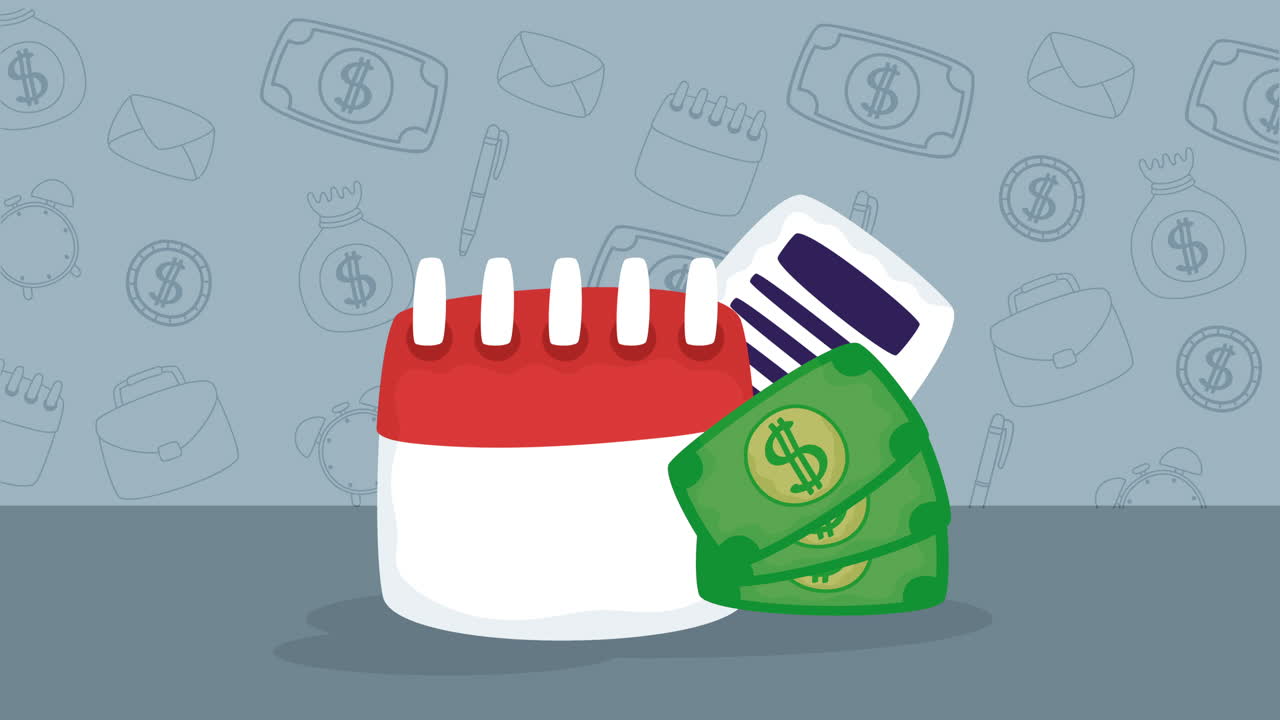 calendario con dinero y documentos comerciales