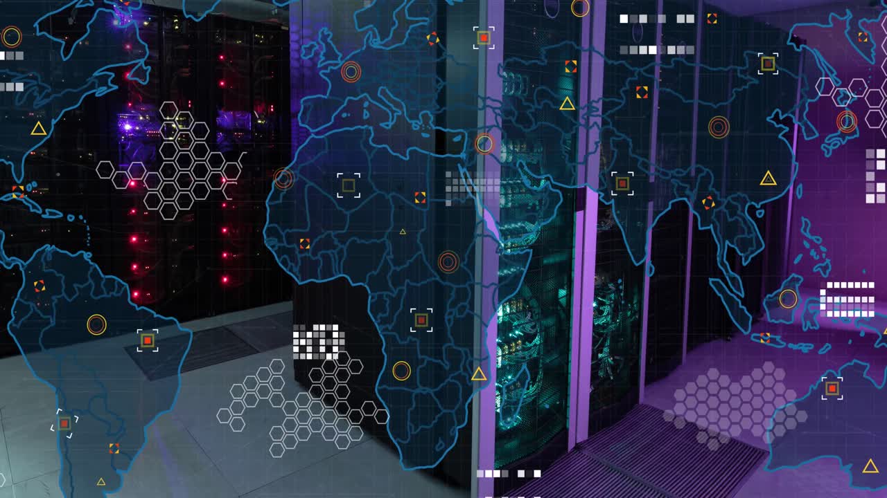 Animation of world map against computer server room