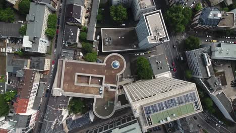 frankfurt city buildings and streets overhead aerial panorama