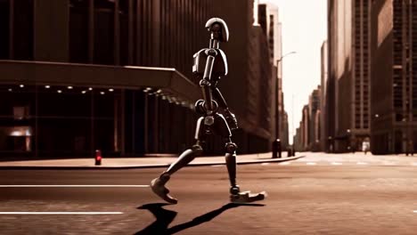 robot walking in a city